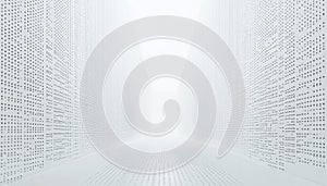 White Background With Binary Code Numbers In Gray Digital Data Matrix