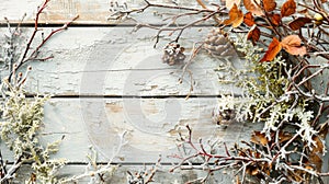 White background with a bunch of pine cones and branches