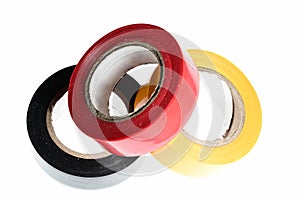 white background colorful electrical tapes stack concept