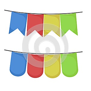 White background with colorful festoons in shape of triangle in closeup vector illustration