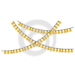 White background with colorful festoons yellow bulb lights