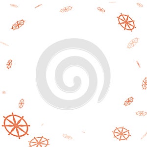 White background decorated with Dharmachakra wheels, Vector illustration