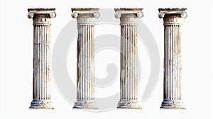 A white background displays four ancient pillars.