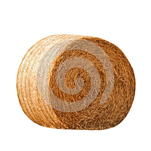 Round hay bale isolated on white background