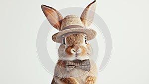 White Background Featuring A Rabbit Wearing A Bow Tie And Hat