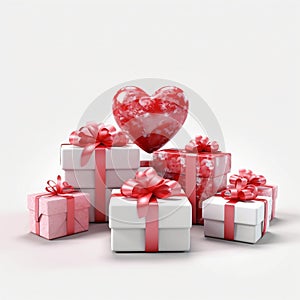 white Background Gift Boxes for Festivals like Valentine's Day. AI