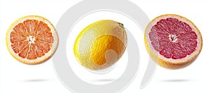 White background with isolated grapefruits falling