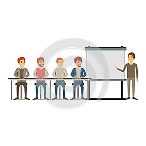 White background with men group sitting in a desk for executive male in presentacion business people photo