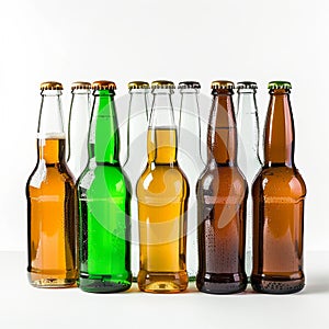 white background with mockup of beer bottles. AI generated