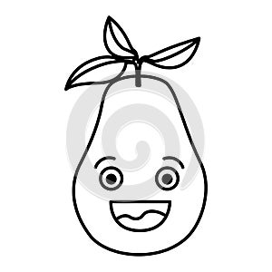 White background with monochrome silhouette of smiling cartoon pear fruit