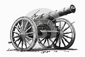 On a white background, an old medieval artillery cannon