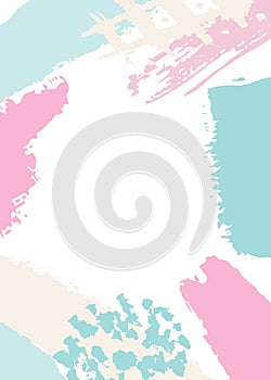 White background with pastel pink, blue and beige abstract stains