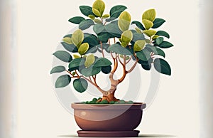 White background with a potted ficus tree & x28;pipal& x29;
