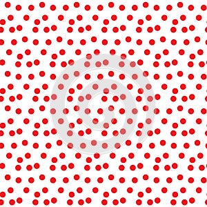 White background random scattered circle red dots seamless pattern