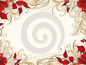 White Background With Red Leaves And Swirls