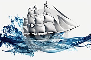 White background with a representation of a sailing ship