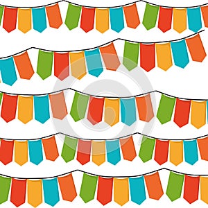 White background with set of colorful festoons in shape of rectangles