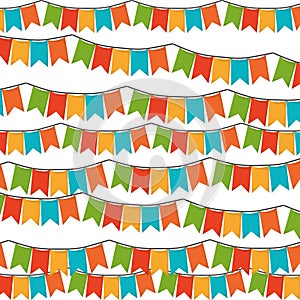 White background with set of colorful festoons in shape of square with peaks