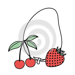 White background with silhouette color sections set of fruits mango and strawberry and cherries