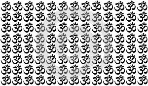 White Background with Traditional Indian symbols: mantra, om, ganesh. Seamless pattern with Spiritual Yoga Symbol of Om, Aum ,Ohm