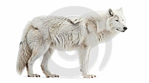A white background is used to isolate this polar wolf.