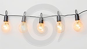 On a white background are wired bulbs strung together