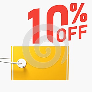 White background, yellow price tag and 10% off written in red