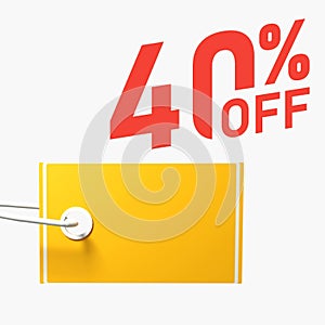 White background, yellow price tag and 40% off written in red