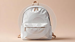 White Backpack with Brown Straps on Neutral Display