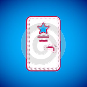 White Backstage icon isolated on blue background. Door with a star sign. Dressing up for celebrities. Vector