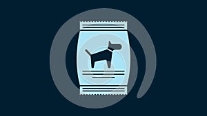 White Bag of food for dog icon isolated on blue background. Food for animals. Pet food package. 4K Video motion graphic
