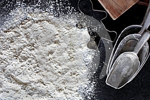 White Baking Flour Background with Baking Supplies Border