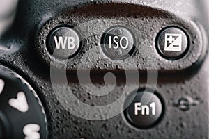 White Balance, ISO And Exposure Compensation Button On Digital Camera