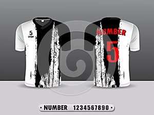White and balck football club t-shirt sport  template design. Inspired by the abstract. Front and back view.