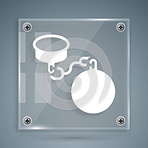 White Ball on chain icon isolated on grey background. Square glass panels. Vector