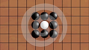 The white ball is enclosed by a black ball.