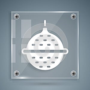 White Ball tea strainer icon isolated on grey background. Square glass panels. Vector