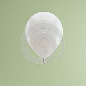 A white balloon floats against a solid light green background. The balloon is smooth a