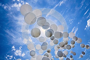 White balloons on the blue sky