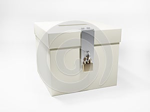 White ballot box secured with padlock photo