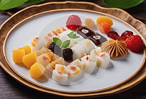 white bamboo plate sweet Delicious thai view candy dessert napkin allure Top