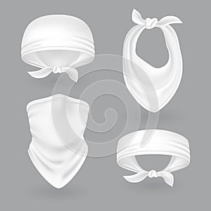 White bandana. Cowboy or biker face scarf, bandanna. Blank handkerchief unisex uniform. Western style clothes isolated