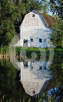 White barn on a farm in the country