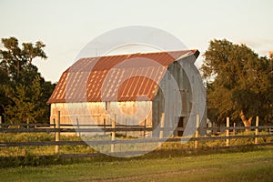 White Barn at Sunset