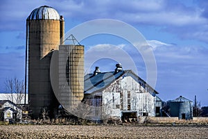 White Barn with Three Silos, Harvard, Illinois