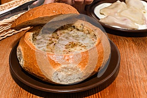 White Barszcz Zurek Sour Bread Soup: Å»ur Polish: Å¼ur, Å¼urek is a soup soured rye flour and meat