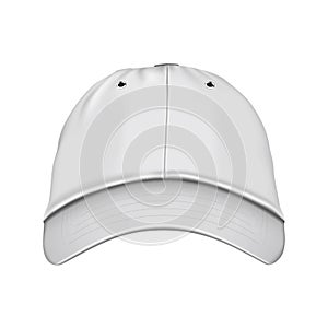 White baseball cap isolated on white background - realistic vector mock-up. Blank dad hat - mockup template for design