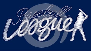 White baseball league embroidery stitching text with player