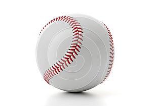 A white baseball with red stitching,