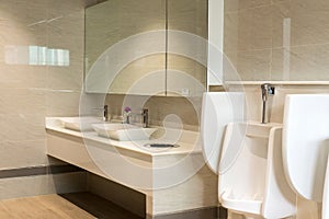 White basin in the restroom,Wash bowl in lavatory or toilet,Modern luxury design lavatory